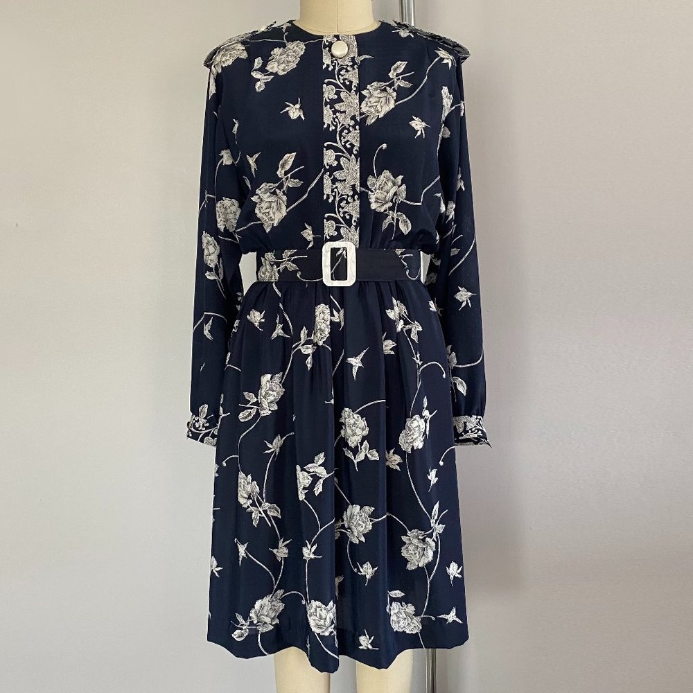 Vintage Belted Floral Print Mix Leslie Fay Dress union-made